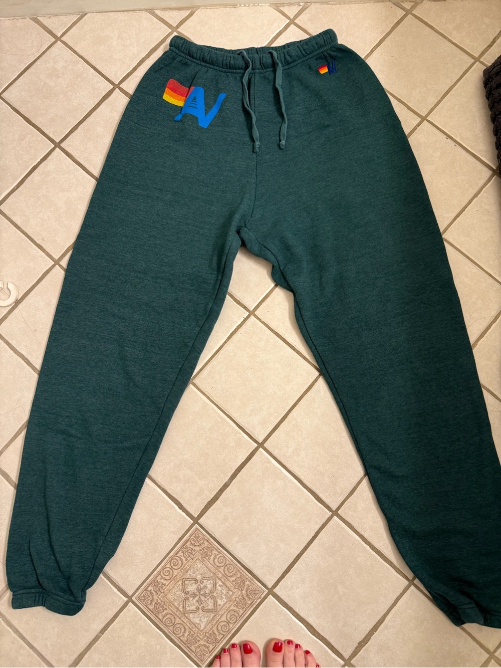 Aviator Nation Dark Green Track Joggers with AN logo